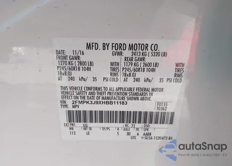 2017 Ford Edge Sel из США, поврежденный, VIN 2FMPK3J9XHBB11183